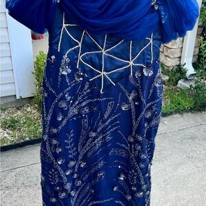 Elegant Blue Beaded Gown